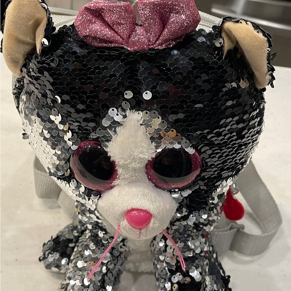 TY Fashion Flippy Sequin Backpack - KIKI the Cat (Mint) - Picture 2 of 6